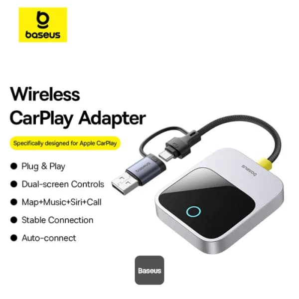 ADAPTOR CARPLAY wireless Baseus SafeJourney, transforma conexiunea Apple carplay cu fir in wireless, BT 5.0, conexiune auto USB Type-C sau USB "C10745100813-00" - 6932172662851 — miniatură