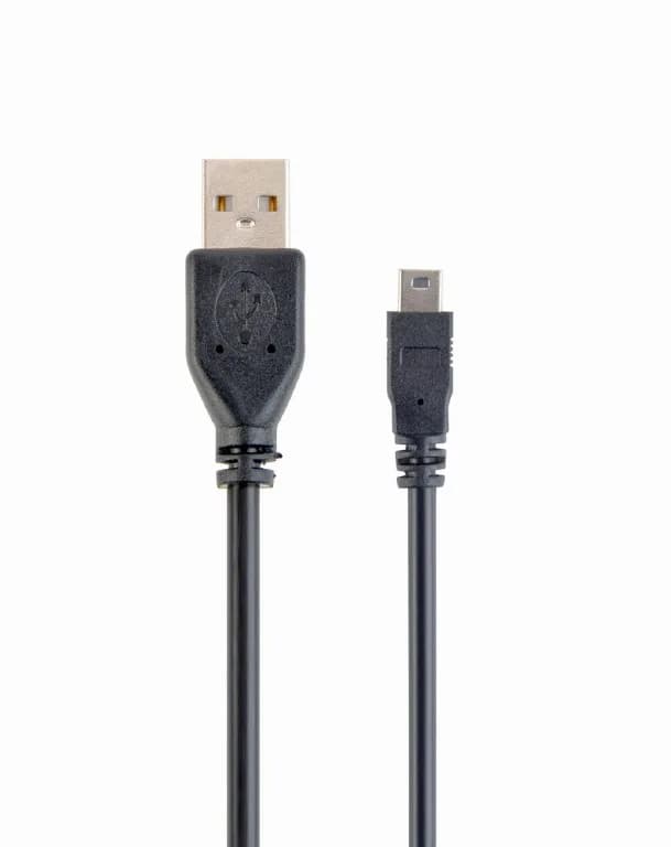 CABLU alimentare si date GEMBIRD, pt. smartphone, USB 2.0 (T) la Mini-USB 2.0 (T), 30cm, conectori auriti, negru, "CCP-USB2-AM5P-1" — miniatură