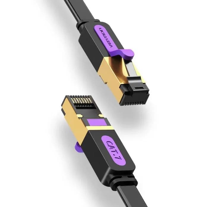 Patch Cord STP Vention, Cat. 7, 0.5m, flat cable, conductor cupru, viteza max transfer 10 Gbps, invelis PVC, negru, "ICABD" - 6922794729803 — miniatură