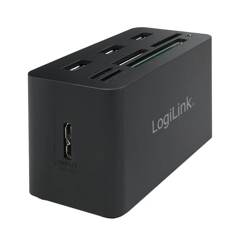 HUB extern LOGILINK, porturi USB: USB 3.0 x 3, conectare prin USB 3.0, alte porturi: SD, MicroSD, M2, MS Duo/Pro, CF, negru, "CR0042" — miniatură