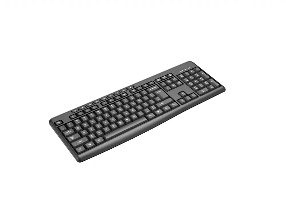Tastatură wireless 2.4G SRXK-SKB706W, Tastatură: cu rând independent de taste multimedia, Mod Wireless: 2.4G, Număr taste: 104 + 9 taste rapide, Material: ABS, Culoare: Negru, Chipset: Huntersun, Tip interfață: USB, Dimensiune: 442*152*25mm ; 440g, Baterie: 1*AAA (nu este inclusă) — miniatură