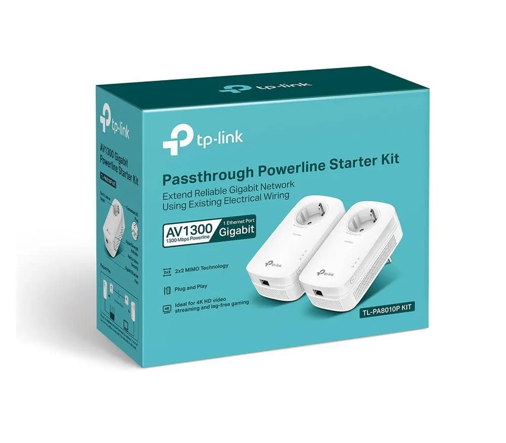 TP-Link AV1200 Gigabit Passthrough Powerline Starter Kit, TL-PA8010PKIT, HomePlug AV2, HomePlug AV, IEEE1901, IEEE802.3, IEEE802.3u,IEEE802.3ab, 1*Gigabit Ethernet Port, Power Socket, Pair Button, PWR,PLC, ETH — miniatură