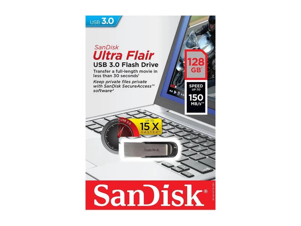 Memorie USB SanDisk Ultra Flair 128 GB, USB 3.0, Negru — miniatură