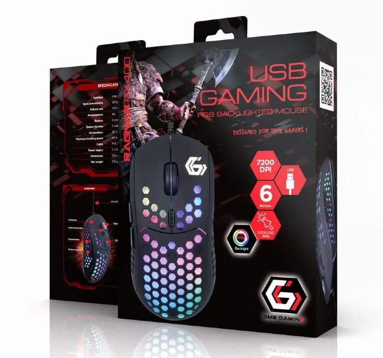 MOUSE GEMBIRD, gaming, cu fir, USB, optic, 7200 dpi, butoane/scroll 6/1, iluminare, cablu 1.8m, negru, "MUSG-RAGNAR-RX400" — miniatură