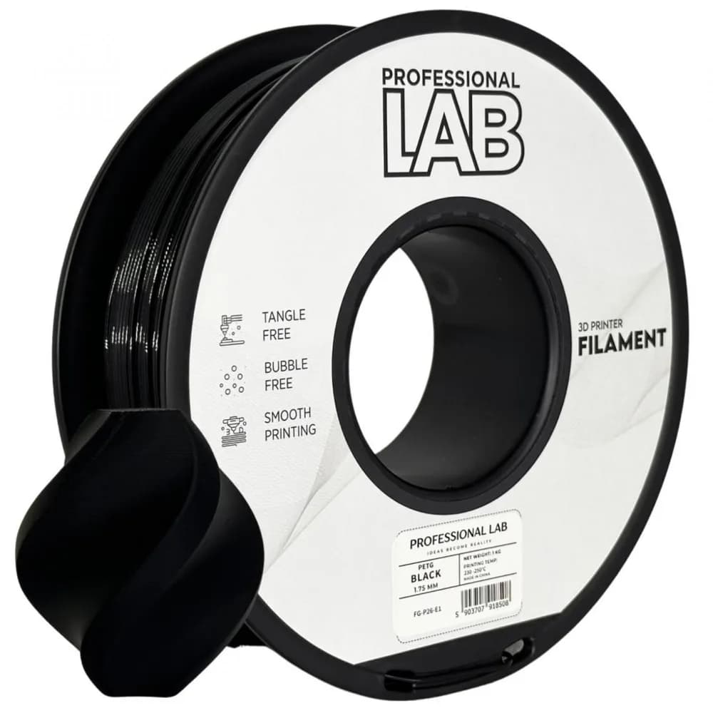 Filament 3D Proffesional Lab, Diamentru 1.75mm, Greutate: 1KG, Culoare: nEGRU, Material: PETG, Temperatura: 220-240c.