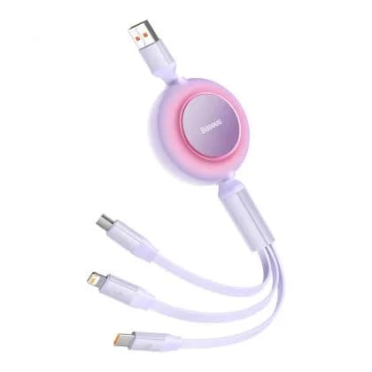 CABLU alimentare si date Baseus Bright Mirror 2, retractabil 3-in-1, pt smartphone,USB la Micro-USB+Lightning + USB Type-C 66W, 1.1m, violet "CAMJ010105" - 6932172609115 — miniatură