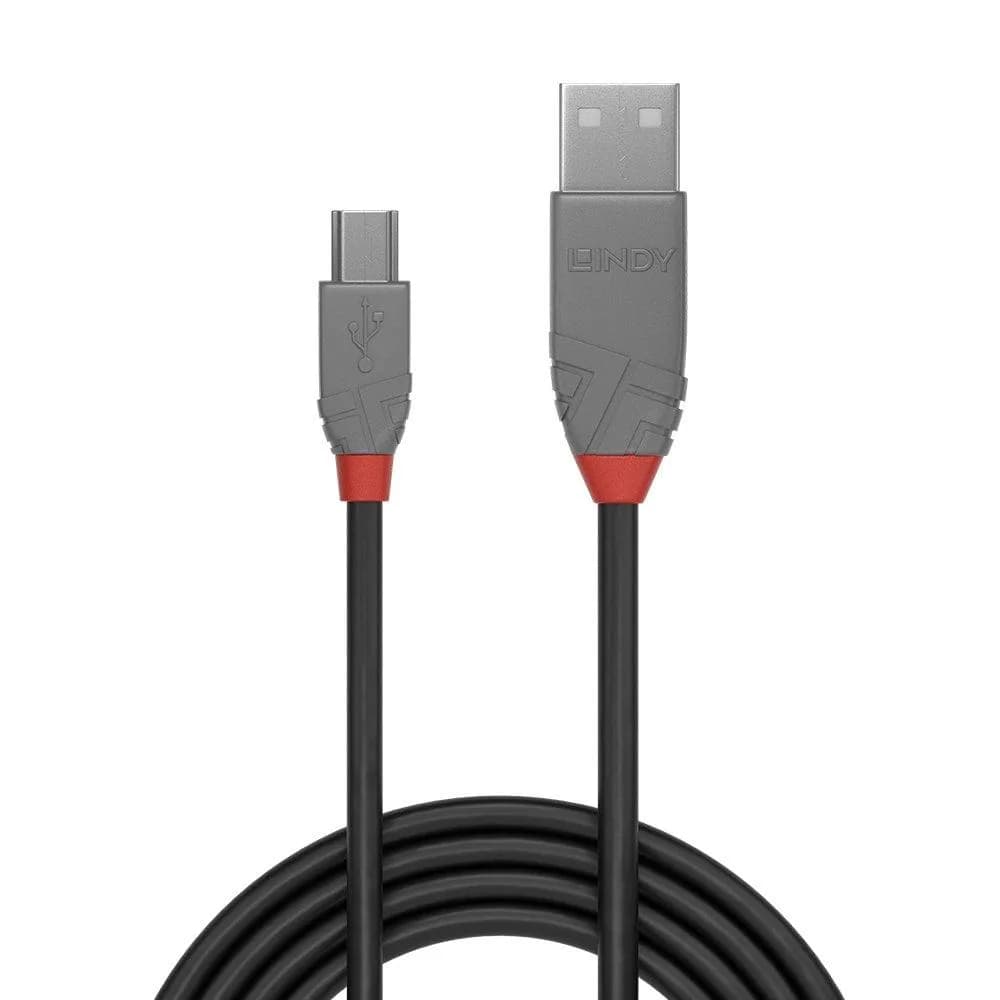 Cablu transfer date Lindy LY-36722, USB 2.0 Type A to Mini-B, 1 m, Anthra Line — miniatură