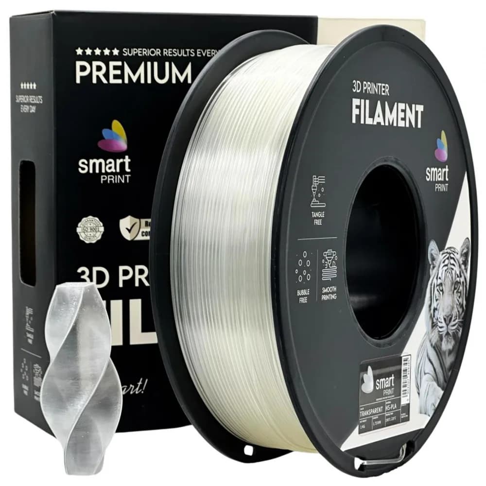 SMART PRINT HS-PLA FILLAMENT 1KG TRANSPARENT, Diametru 1.75mm, Greutate: 1kg, Temperatura duza: 180C – 240C, Temperatura platforma: 50C – 60C