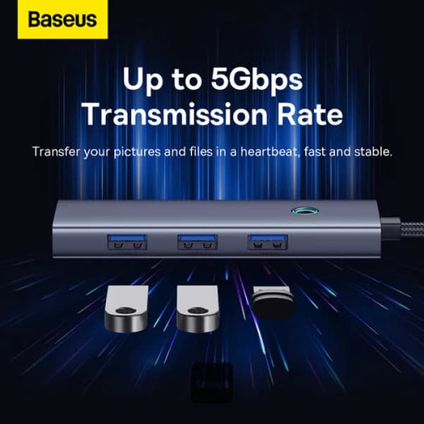 DOCKING STATION Baseus UltraJoy 5 in 1, input USB Type-C, output HDMI4K@30Hz x 1, USB3.0 x 4, gri "B00052809813-00" - 6932172631826 — miniatură