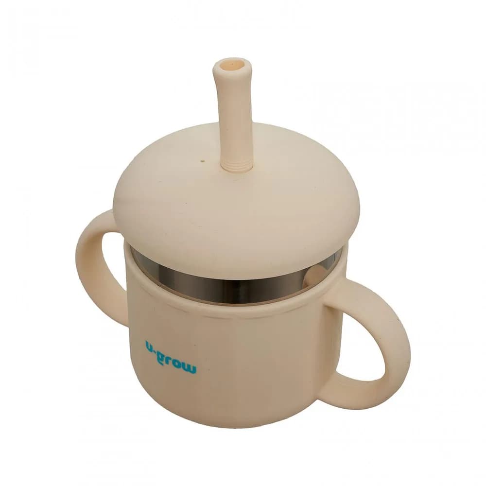 Cana din silicon cu pai si interior din inox,220 ml, U-Grow — miniatură
