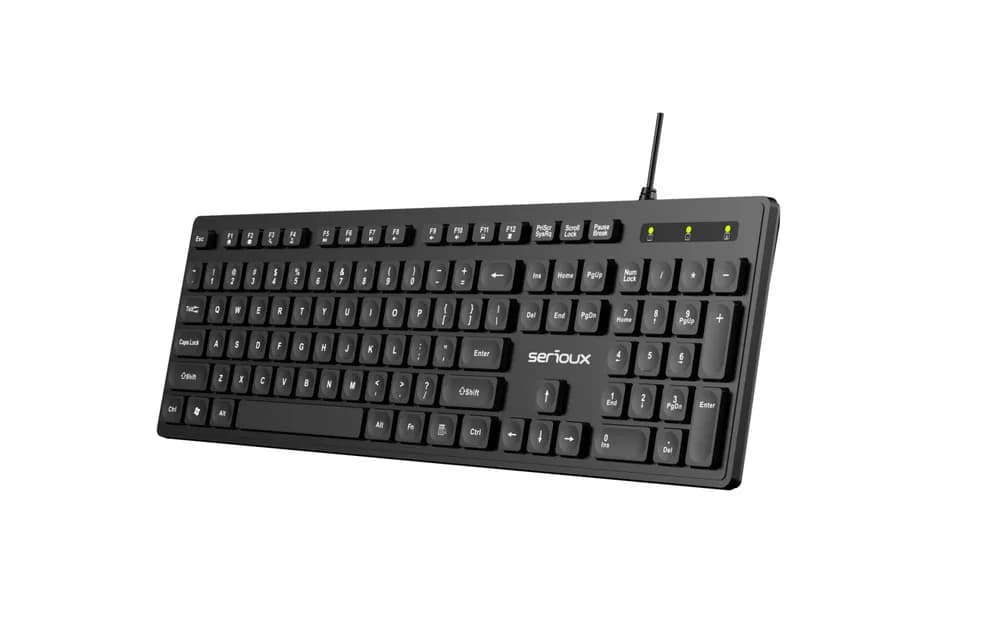 Tastatura Serioux cu fir, interfata USB, 104 taste, material ABS, US Layout, lungime cablu 1.5m PVC, dimensiuni 429*128*20mm; 416g, negru — miniatură