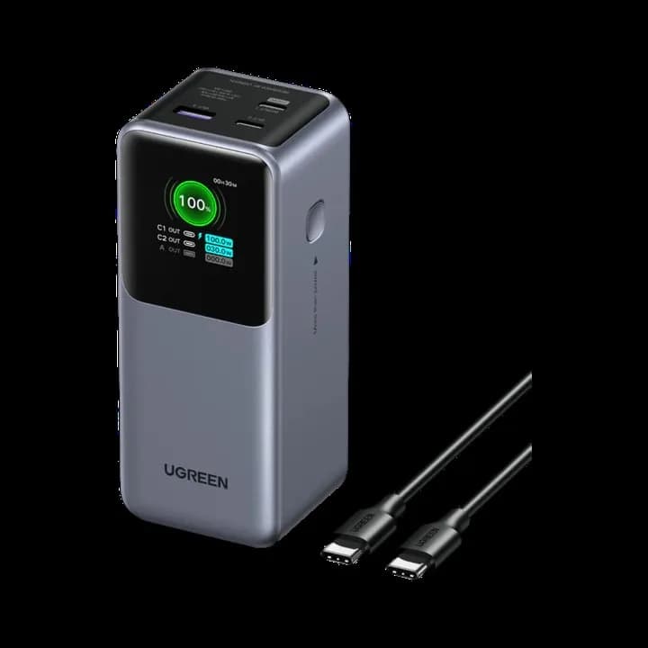 POWER BANK Ugreen "PB721", 20000mAh, PD 3.0 + QC 3.0 130W, 1 x USB; 2 x USB Type-C, digital display pt. status baterie, total 3A, gri, "35524B" - 6941876242924