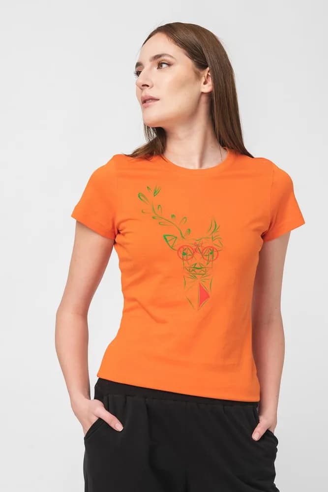 TRICOU CERB FAMILIE FEMEIORANGE-L — miniatură