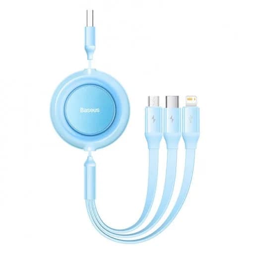 CABLU alimentare si date Baseus Bright Mirror 2, retractabil 3-in-1, pt smartphone,USB la Micro-USB+Lightning + USB Type-C 3.5A, 1.1m, albastru "CAMJ010017" - 6932172609047