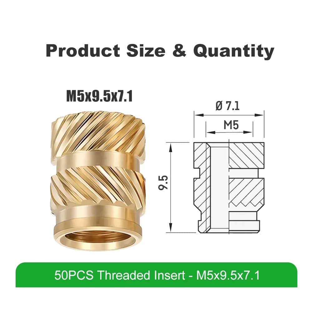 Inserturi filetate Mintion M5 x 9,5 mm x 7,1 mm Threaded Insert Set – 50 buc — miniatură