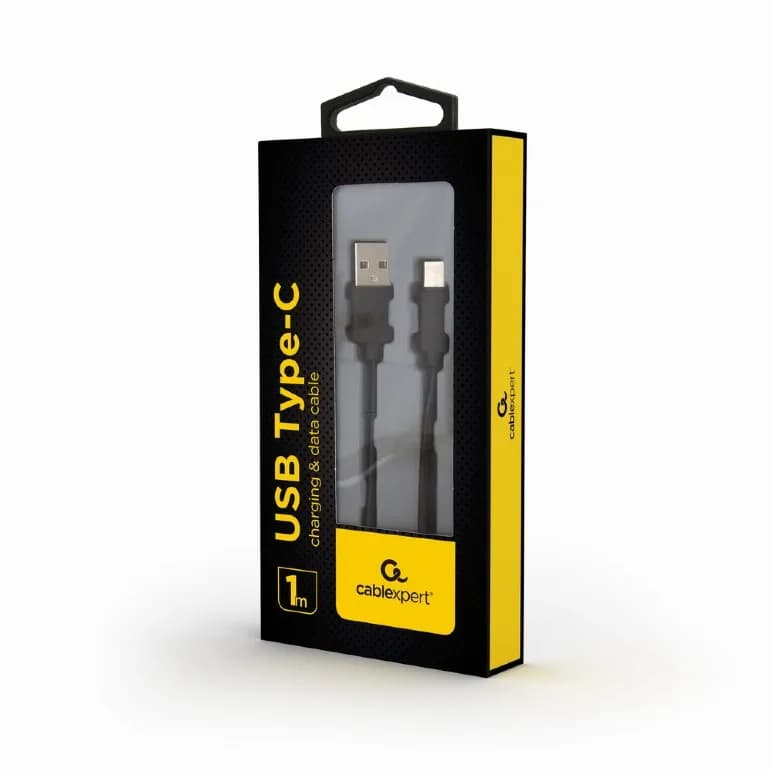 CABLU alimentare si date GEMBIRD, pt. smartphone, USB 2.0 (T) la USB 2.0 Type-C (T), 1m, negru, "CC-USB2-AMCM-1M" — miniatură