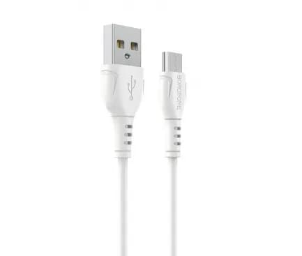 CABLU alimentare si date Borofone "BX51", Charging Data Cable pt. smartphone, USB la microUSB, 3A, 1m, alb "6931474743923"