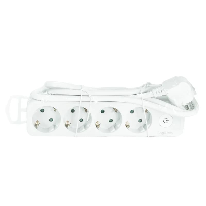 PRELUNGITOR LOGILINK, Schuko x 4, cablu 3G 1.5mm2, 230 V/16 A, 50 Hz, max. 3600 W, buton intrerupator iluminat, IP20, 1.5m, alb "LPS245" (include TV 0.80lei) — miniatură