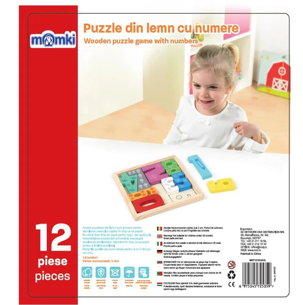 PUZZLE DIN LEMN CU NUMERE, 12 PIESE — miniatură