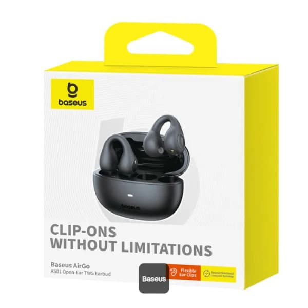 CASTI Baseus AirGo AS01 Open-Ear TWS, pt smartphone, wireless, bluetooth 5.3, microfon pe casca, 25 ore durata baterie, negru "A00069101113-00" - 6932172655396 — miniatură