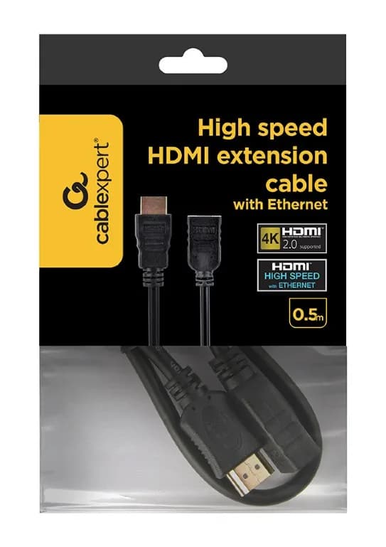 CABLU video GEMBIRD, HDMI (T) la HDMI (T), 0.5m, with Ethernet, prelungitor, conectori auriti, rezolutie maxima 4K (3840 x 2160) la 60 Hz, negru, "CC-HDMI4X-0.5M" — miniatură