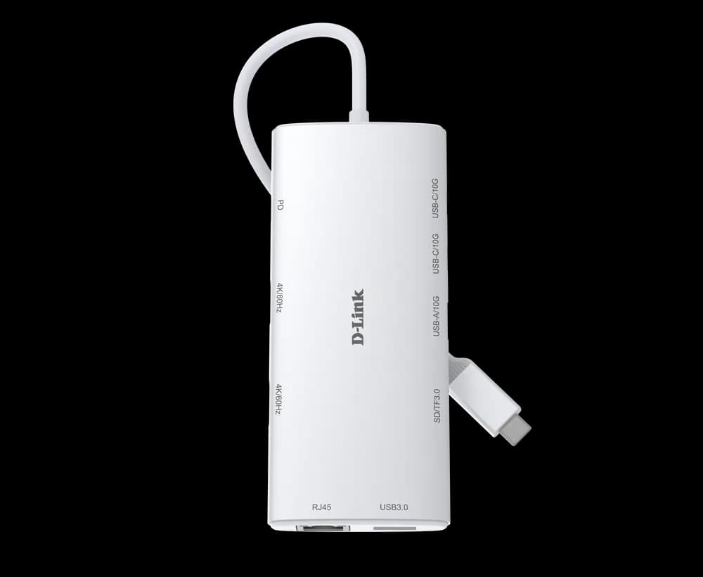 DOCKING STATION D-LINK, 10-in-1, conectare PC Type-C, porturi: SD/microSD card reader, 2 x USB, 2 x USB Type-C, 2 x HDMI 2.0, 1 x USB Type-C 4.0 with DP 1.4, 1 x Gigabit RJ45, USB Type-C cablu 50 cm, alb "DUP-A01"