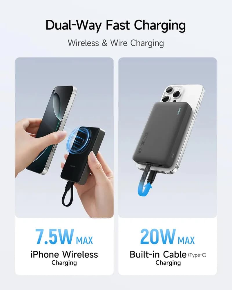 POWER BANK Cuktech Magnetic, 10000mAh, 20W, cablu integrat USB Type-C, gri "CKWPB100LGLBK" — miniatură