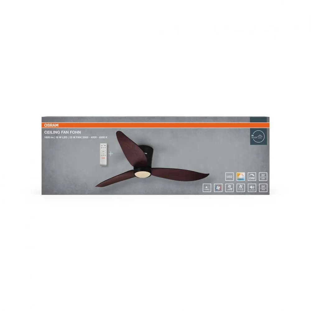 Plafoniera LED CCT cu ventilator Osram Fohn cu Telecomanda, 41W, 1820lm, lumina alba (3000-4000-6500K), dimabila, IP20, max 7272 m³/h, timer 1h-4h-8h, Wenge — miniatură