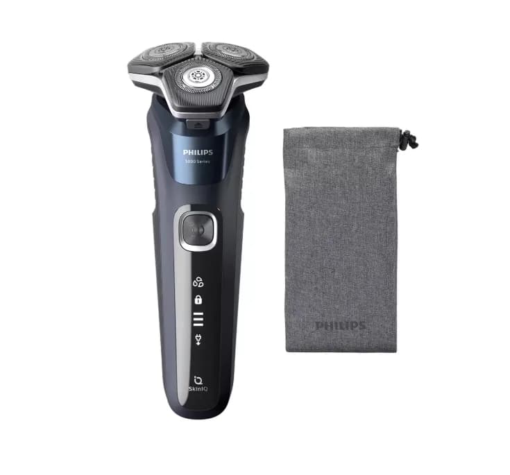 Aparat de barbierit PHILIPS Shaver Seria 5000 S5585/10, barbierit umed/uscat, tehnologie SkinIQ, fara fir, capete flexibile 360°, display LED, senzor Power Adapt, lame auto-ascutire, lama integrata, 60 min, Midnight Blue — miniatură