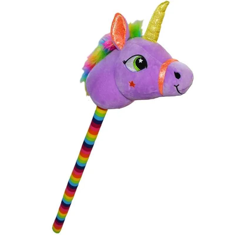 Unicorn de calarit, cu bat, cu sunet, mov/albastru/roz/galben, 80 cm — miniatură
