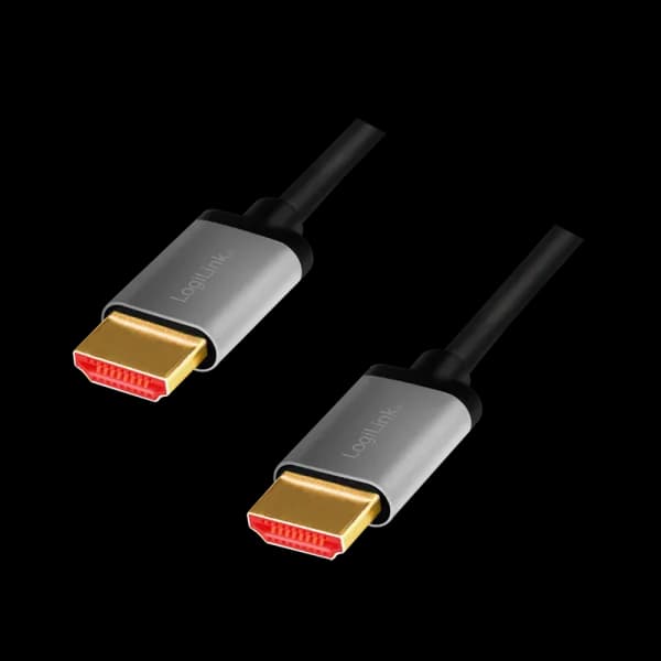 CABLU video LOGILINK, HDMI (T) la HDMI (T) 2.1, 1m, conectori auriti, rezolutie maxima 8K (7680 x 4320) la 60 Hz, aluminiu, triplu ecranaj, negru-gri, "CHA0104" — miniatură