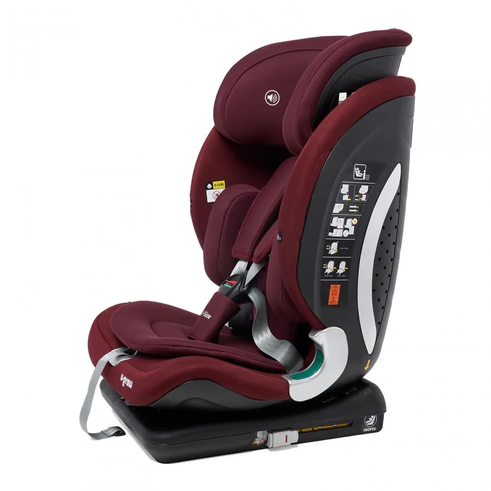 Scaun auto I-size U-Grow Goldfix Plus, isofix, 76-150 cm (9-36 kg), boxa bluetooth, rosu — miniatură