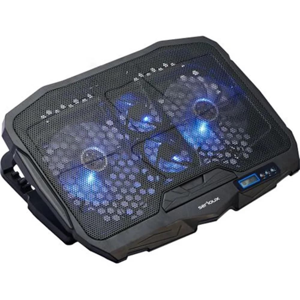 Cooling pad Serioux, SRXNCP025, Dimensiuni: 390*280*28mm, Compatibilitate maxima laptop: 17.3 inch, Numar ventilatoare: 4, Dimensiune ventilator: 2 x 125*125*15mm / 2 x 70*70*15mm, Nivel zgomot: 15-20dB, Flux aer: 56-75CFM, Tensiune alimentare: DC 5V, Viteza rotatie maxima: 1200 RPM, Display LCD, 2 — miniatură