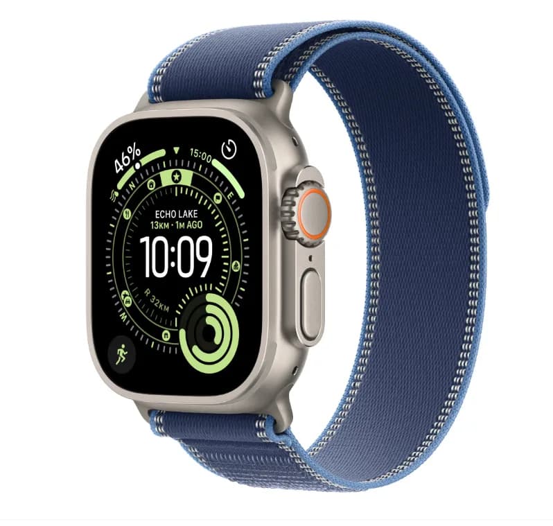 Apple Watch Ultra 3 GPS + Cellular 49mm Natural Titanium Case with Blue/Bright Blue Trail Loop - S/M — miniatură