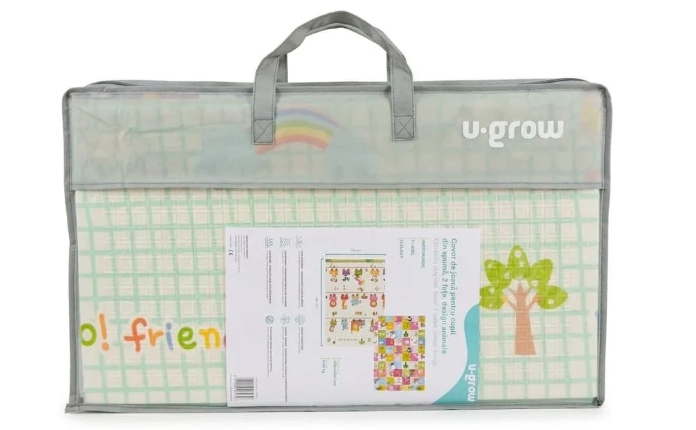Covor de joaca pentru copii U-Grow, din spuma, pliabil, 2 fete, impermeabil, izolant, 180 x 120 x 1 cm, design animalute — miniatură
