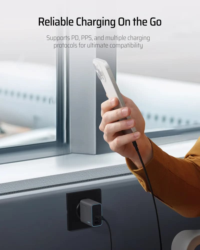 INCARCATOR retea Cuktech 2C1A Quick Charge 65W, 2 x USB Type-C Output, 1 x USB Output, include cablu USB Type-C la USB Type-C 1m, negru "CUKAD653EUGR" — miniatură