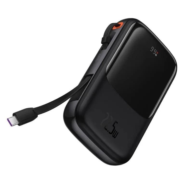 POWER BANK Baseus Qpow Pro Digital Display, 10000mAh, 22.5W, 1 x cablu integrat USB Type-C output/input, 1 x USB, 1 x Lightning, negru, "PPQD020101" - 6932172608484 — miniatură