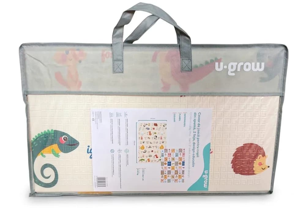 Covor de joaca pentru copii U-Grow, din spuma, pliabil, 2 fete, impermeabil, izolant, 180 x 120 x 1 cm, design educativ — miniatură