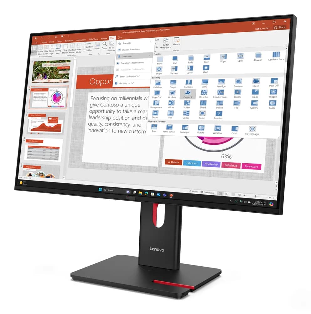 Lenovo Monitor ThinkVision T27-40 27" IPS FHD AG 4ms 300cd 1500:1 120Hz HUB Tilt Swivel Lift Pivot "64A5MAT6EU" — miniatură