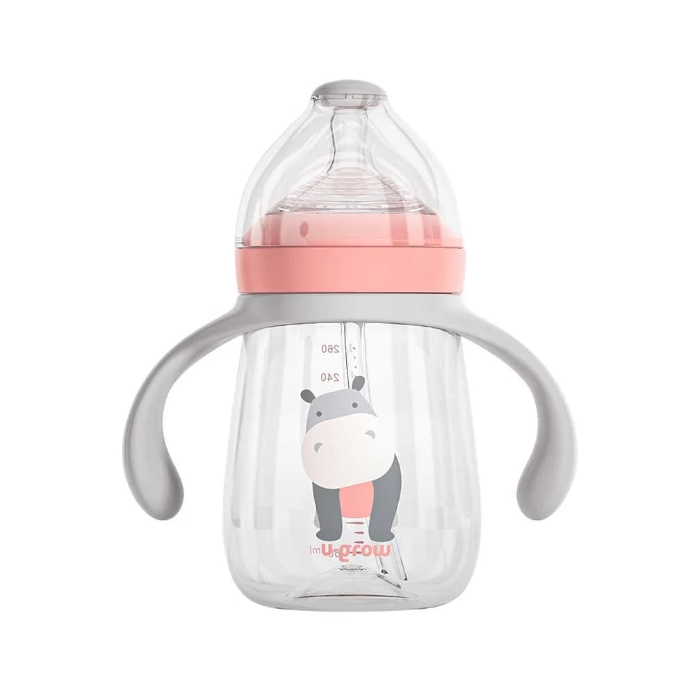 Pachet 3 in 1 cana 260 ml tritan cu 3 accesorii diferite pentru baut : tetina biberon, cioc, pai, dark pink, U-Grow — miniatură
