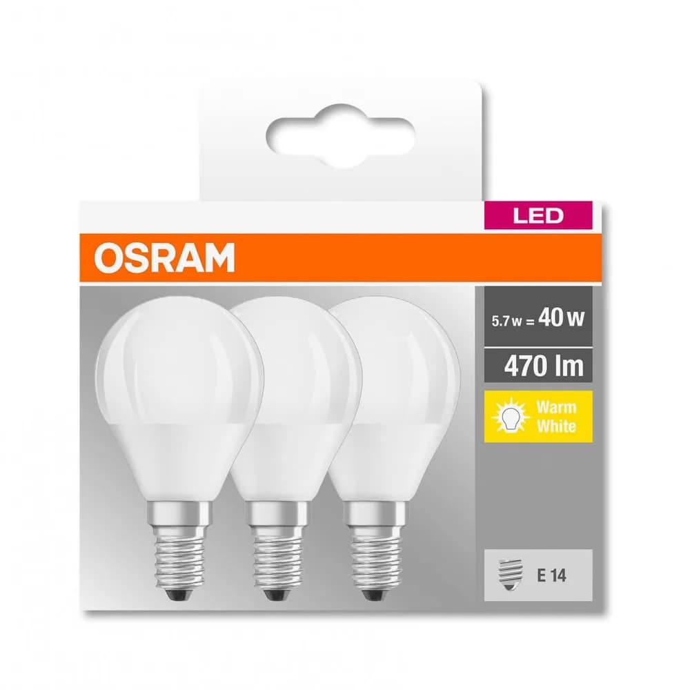 3 Becuri LED Osram Base Classic B, E14, 4.9W (40W), 470 lm, luminacalda(2700K) — miniatură