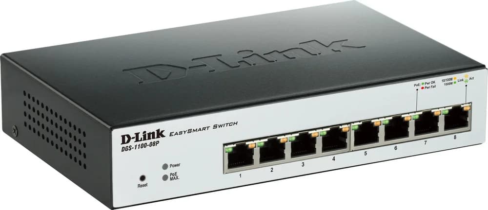 SWITCH PoE D-LINK Smart 8 porturi Gigabit (8 PoE) + 2 porturi SFP, IEEE 802.3af/at, carcasa metalica, rackabil, "DGS-1210-08P" — miniatură