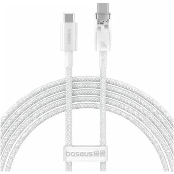 CABLU alimentare si date Baseus,Explorer Smart Temperature Control,Fast Charging pt smartphone,USB Type-C(T) la USB Type-C(T),100W,braided,2m,alb, "P10319703221-01" (include TV 0.18lei)-6932172642860