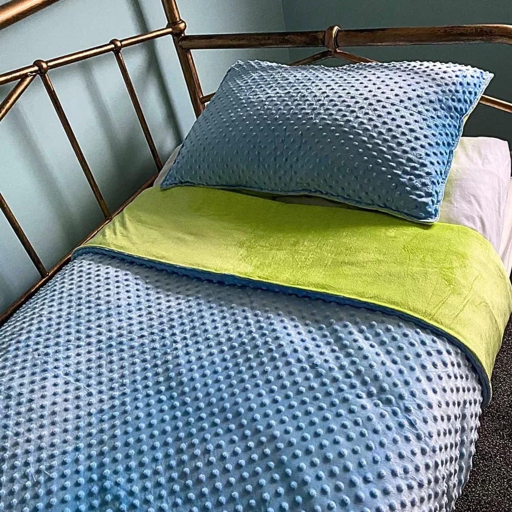 Patura cu greutati medie 4kg (100 x 150) Albastru/Verde cu fata de perna — miniatură
