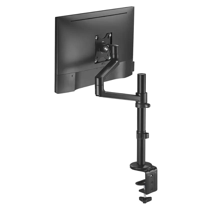 Brat monitor Neomounts DS60-425BL1; pentru display-uri cu diagonale 17"-27", sistem de prindere VESA 75x75~100x100, greutate maxima suportata 8kg, tilt +90°, -30°, swivel +90°, -90°, rotate +360°, distanta fata de perete 128-459mm; inaltime reglabila manual 275-555mm; culoare negru. — miniatură