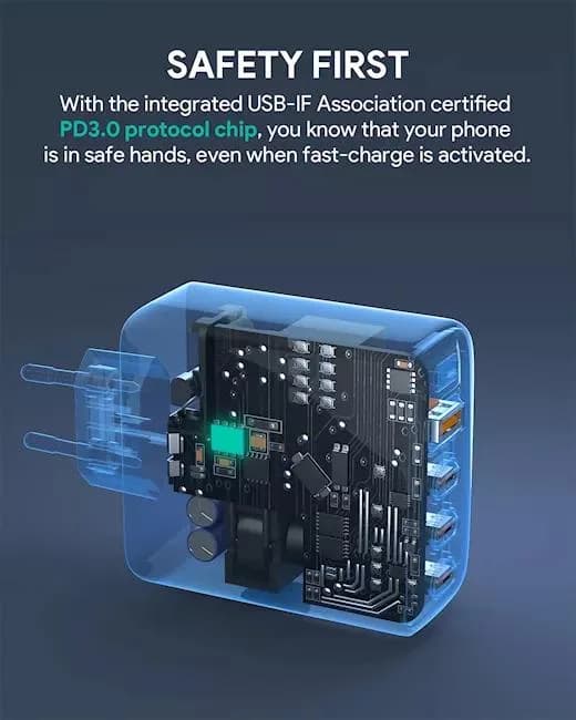 Alimentator retea Aukey, PA-B7S BK, 100W, fast charge, 3 x USB-C, 1 x USB-A, negru, "LLTSEUN1040956" - 689323785575 — miniatură