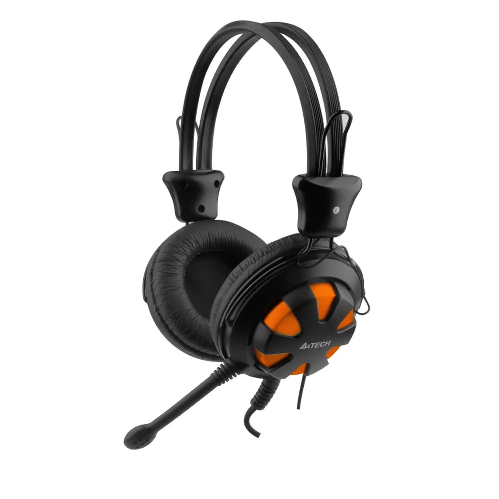 CASTI A4tech, "ComfortFIt", cu fir, standard, utilizare multimedia, microfon pe brat, conectare prin Jack 3.5 mm x 2, negru / portocaliu, "HS-28-3"