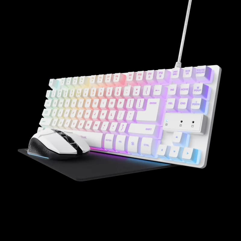 Tastatura Mecanica Gaming Trust GXT 794W 3-in-1 Gaming Bundle, RGB, USB, Alb