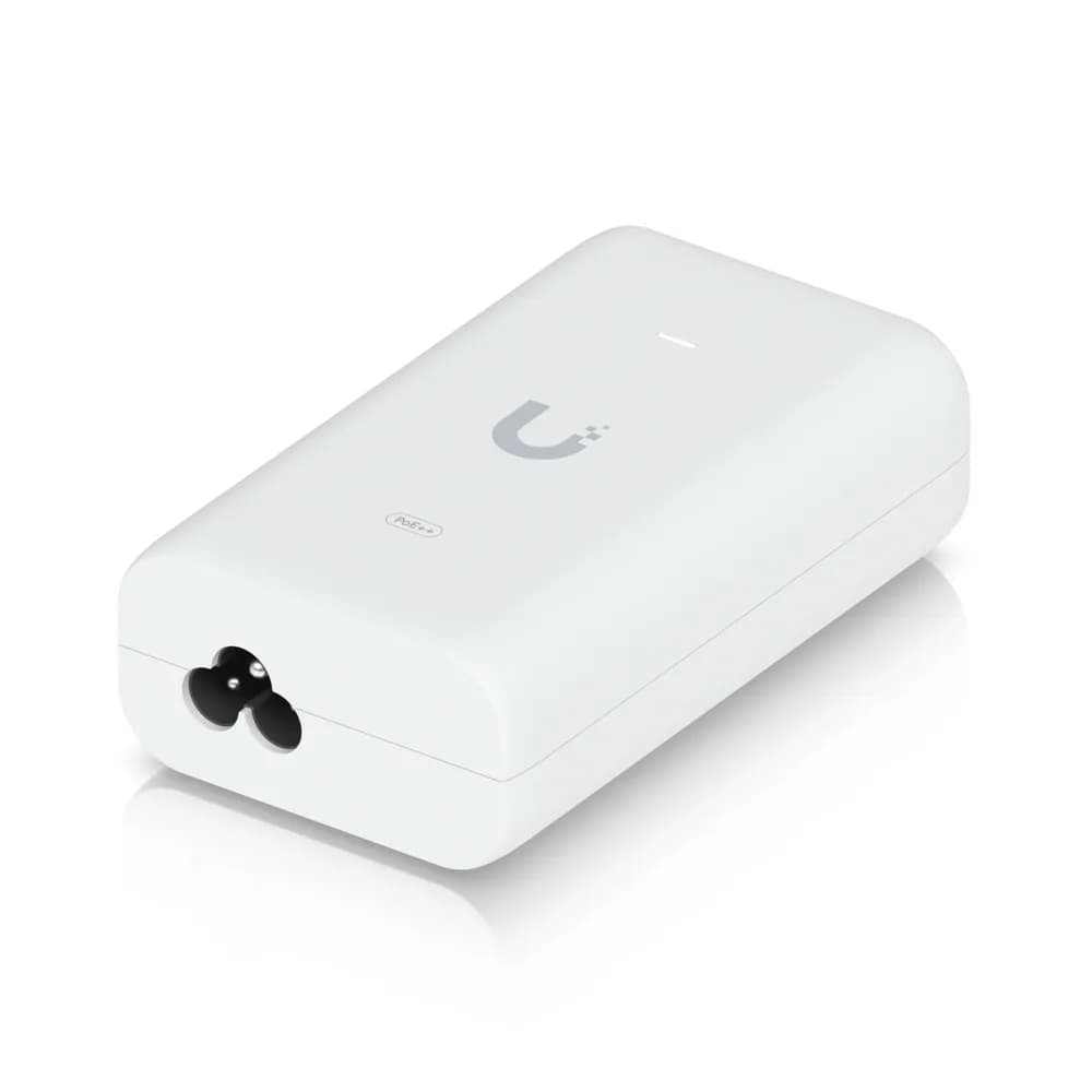 UBIQUITI PoE++ Adapter; Delivers up to 60W of PoE++; Surge, peak pulse, and overcurrent protection; Contains RJ45 data input, AC cable with earth ground, and PoE++ output; LED indicator for status monitoring. "U-POE-PLUS_PLUS-EU" — miniatură