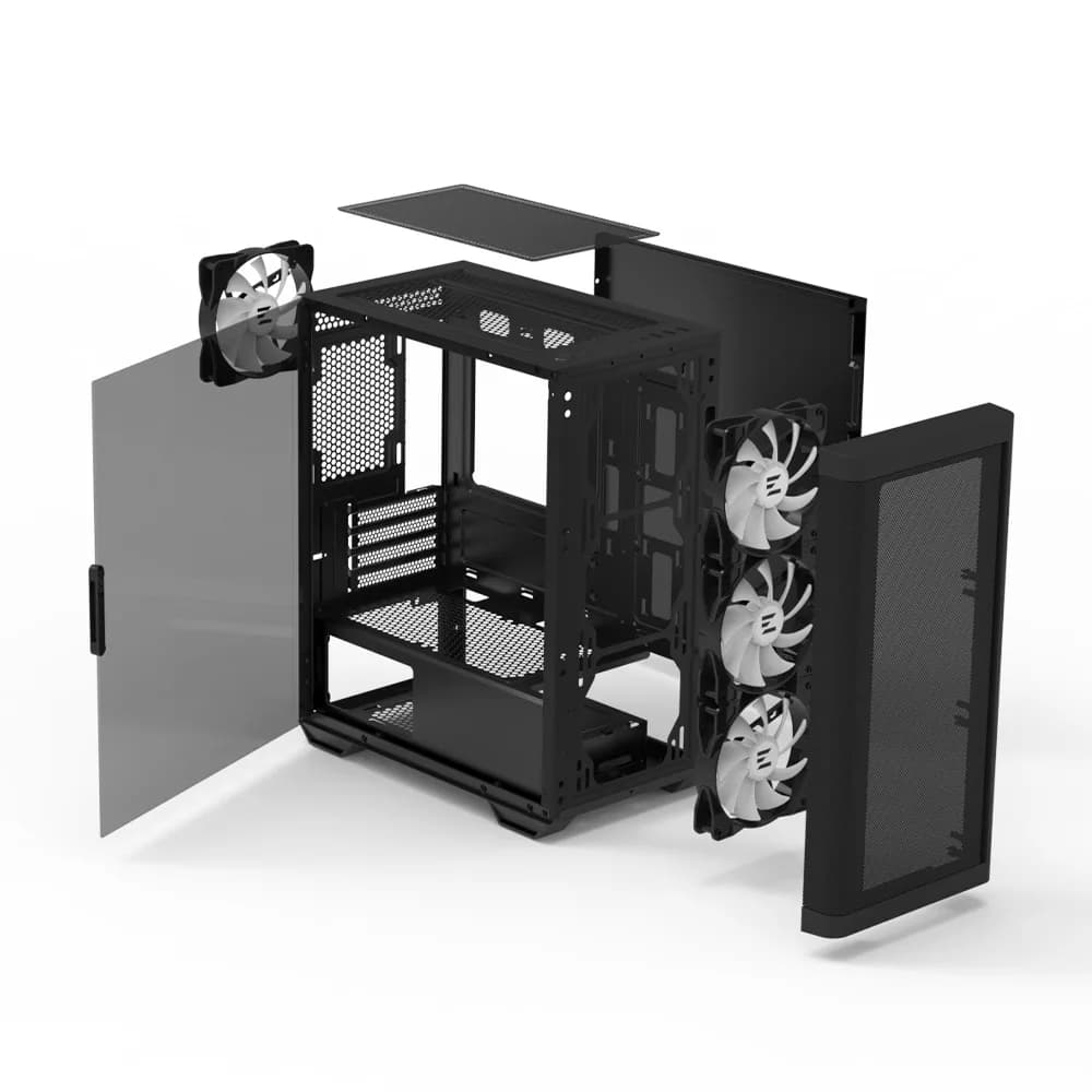 CARCASA Zalman "M4", mini tower, gaming, fara sursa, suporta 8xfan, 6xfan inclus, PSU shroud, USB 3.1 gen1 x 2, USB 2.0 x 1, audio+mic, negru, "M4 Black" — miniatură